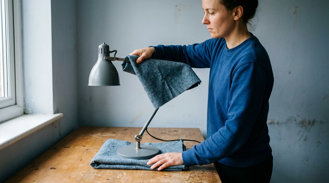 Illustration : une personne protège une lampe dans une couverture