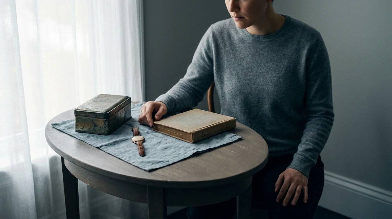 Illustration : une personne examine des biens personnels mis à part