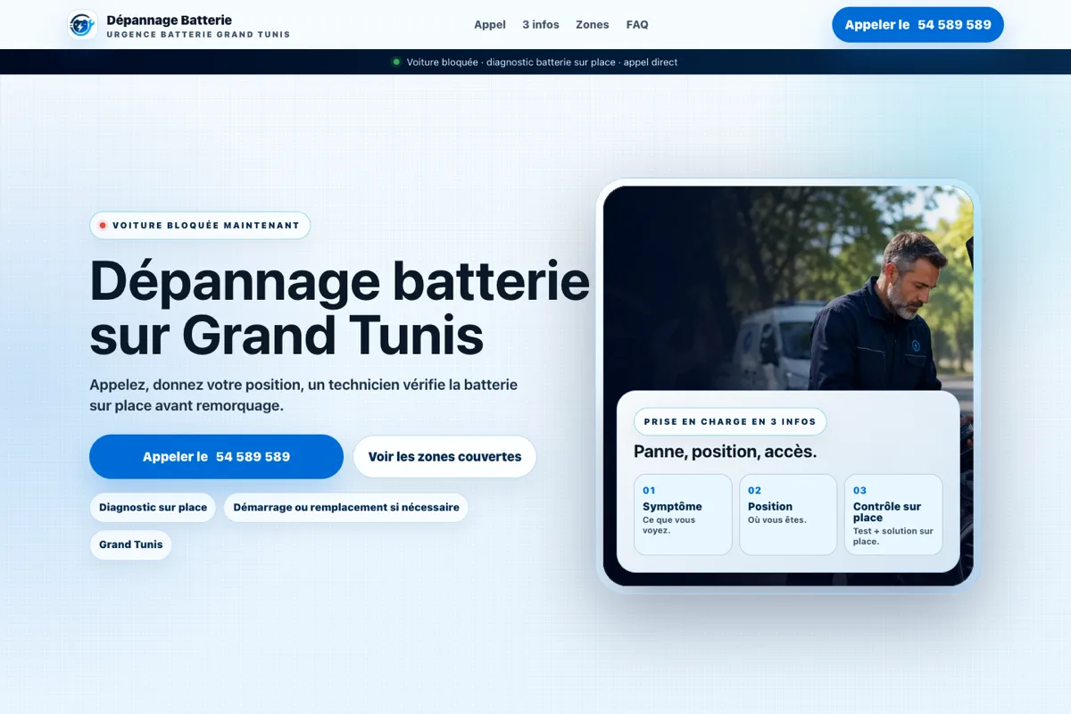 SOS Batterie — dépannage Grand Tunis (campagnes Google Ads)