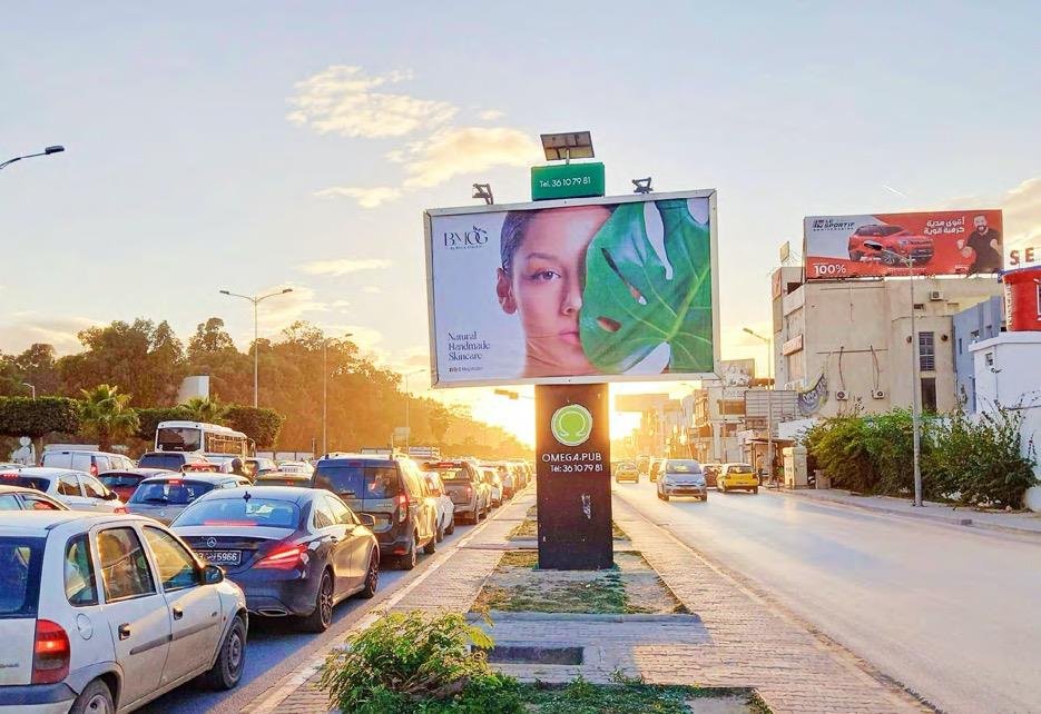 Exemple photographié de panneau urbain dans la présentation Omega