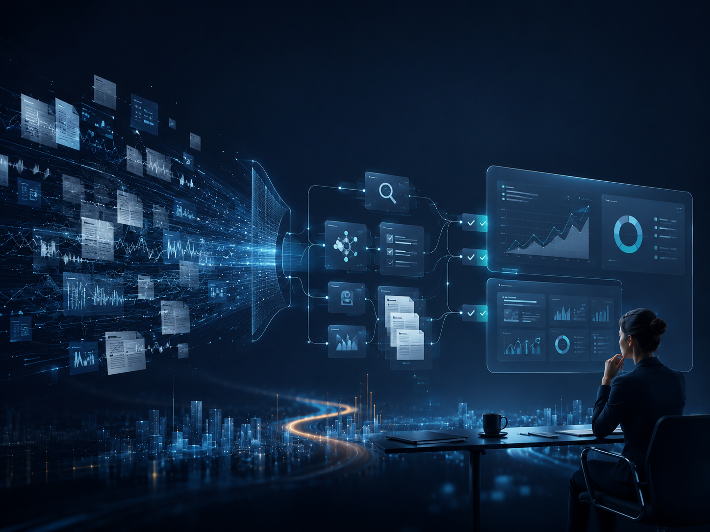Synthèse visuelle de nouveautés IA transformées en priorités utiles.