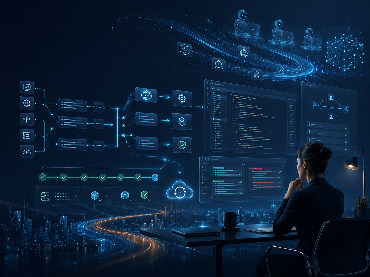 Agents IA de code supervisés avec tests et revue des modifications.