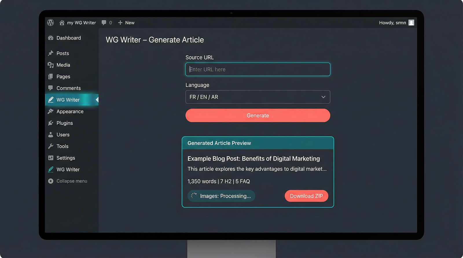 WG Writer - مولد مقالات SEO