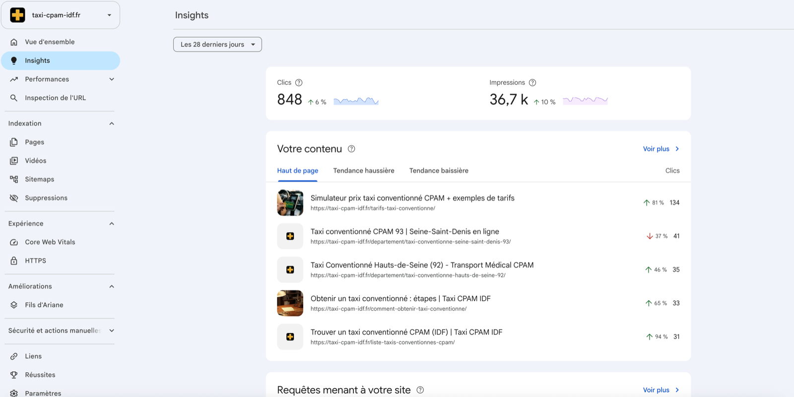 Taxi CPAM IDF · Google Search Console